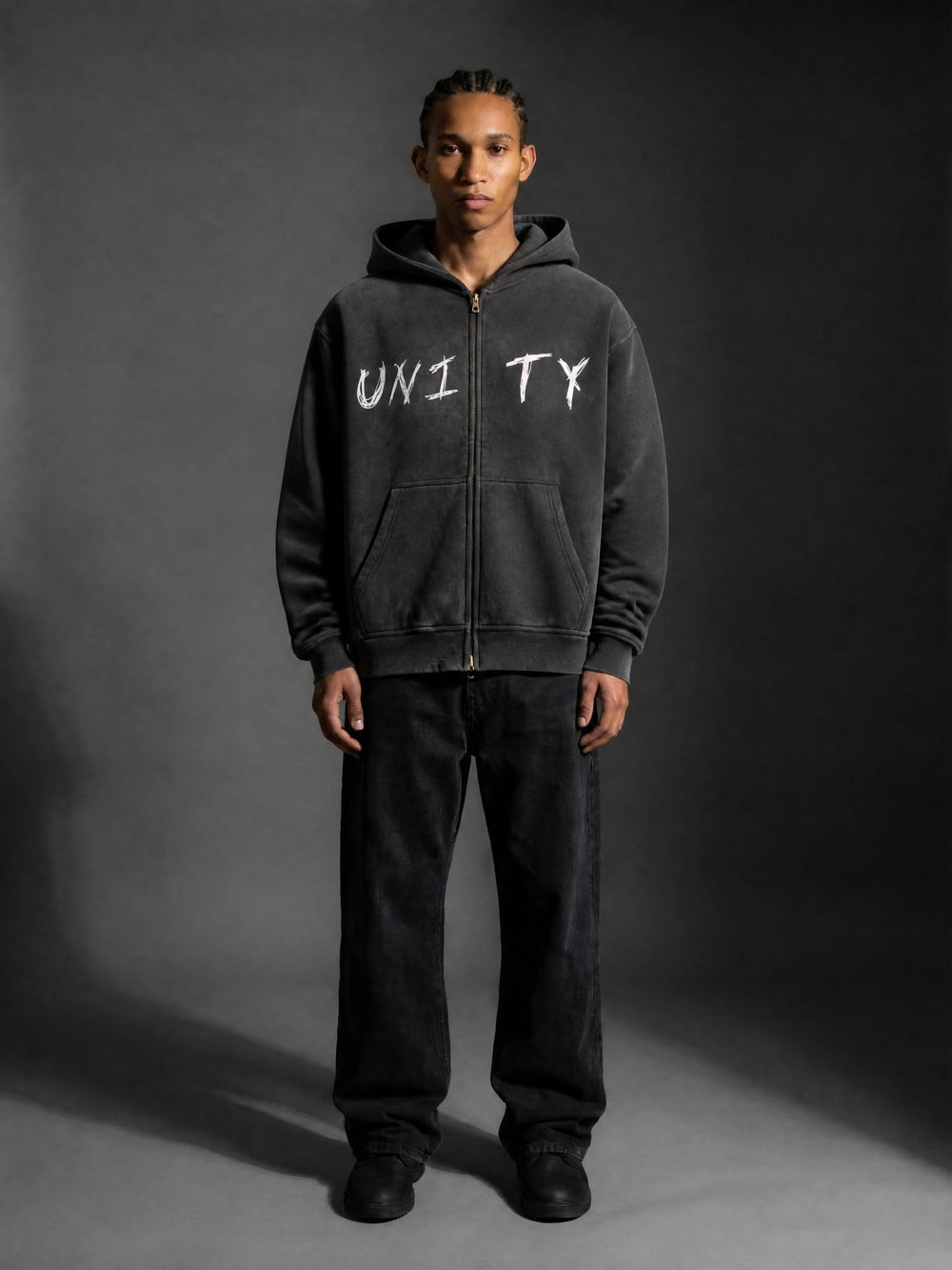 Sunfade Two-way Zipper Boxy Fleece Hoodie