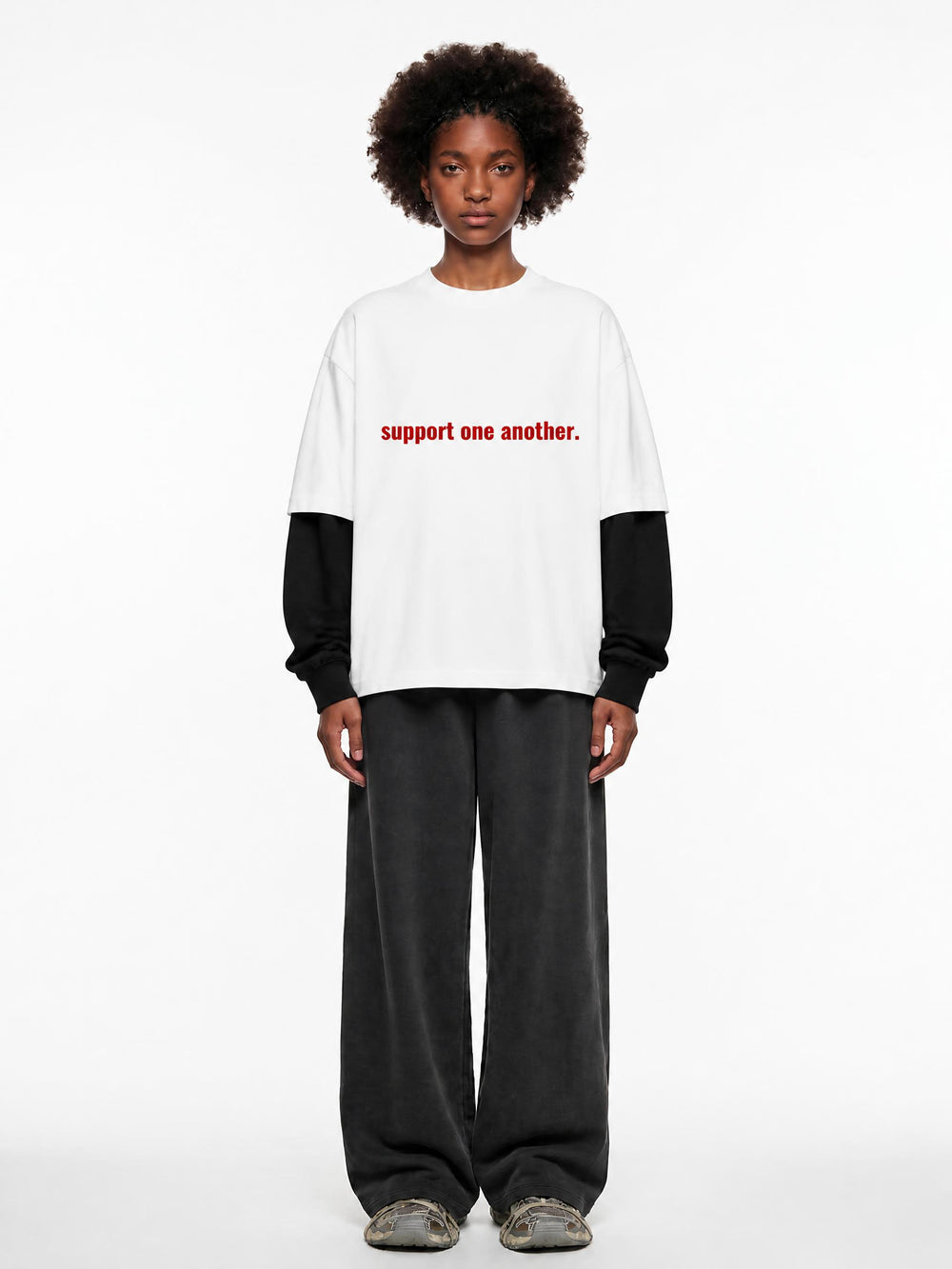Layered Contrast Sleeve Cotton T-Shirt