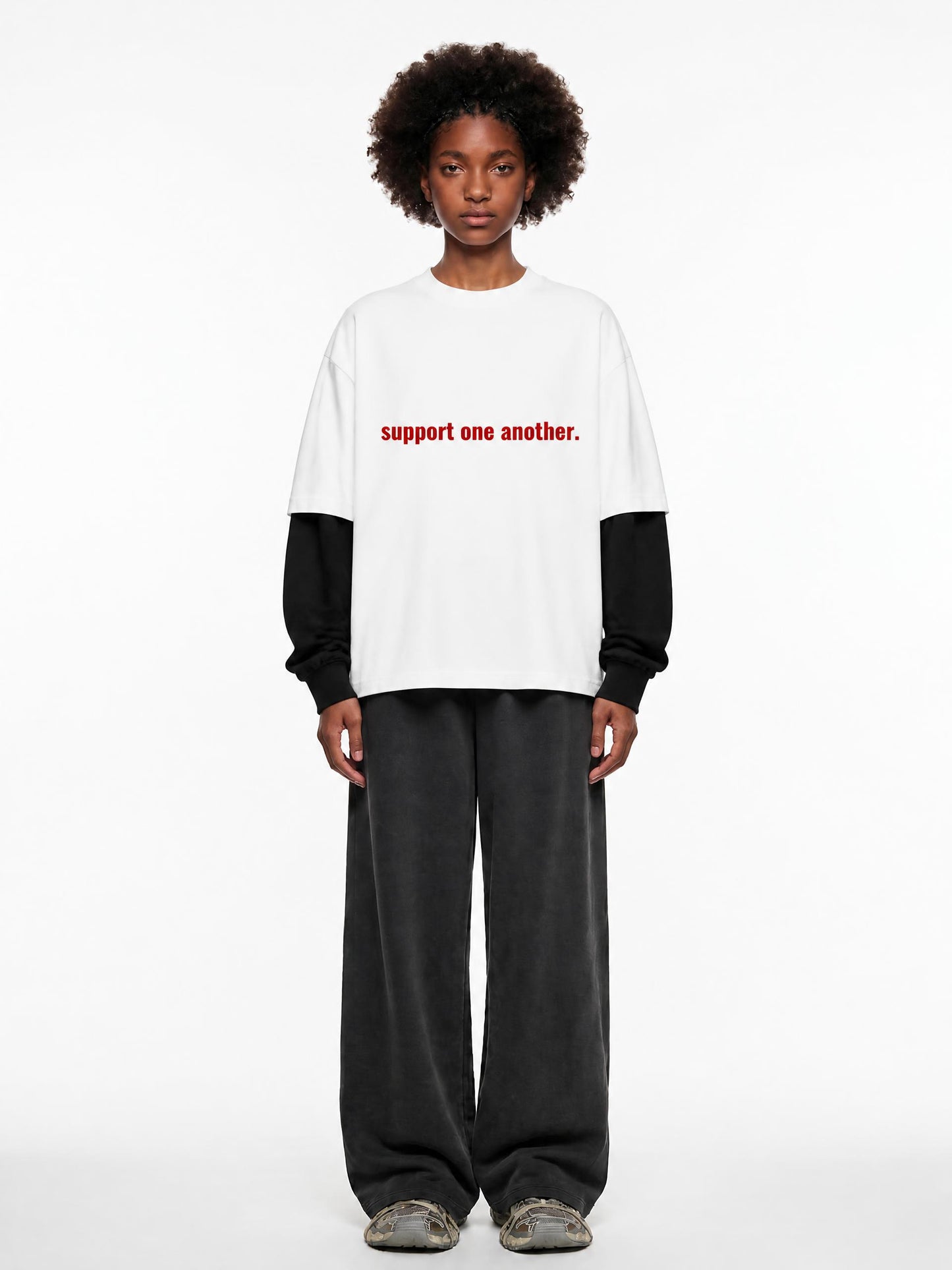 Layered Contrast Sleeve Cotton T-Shirt