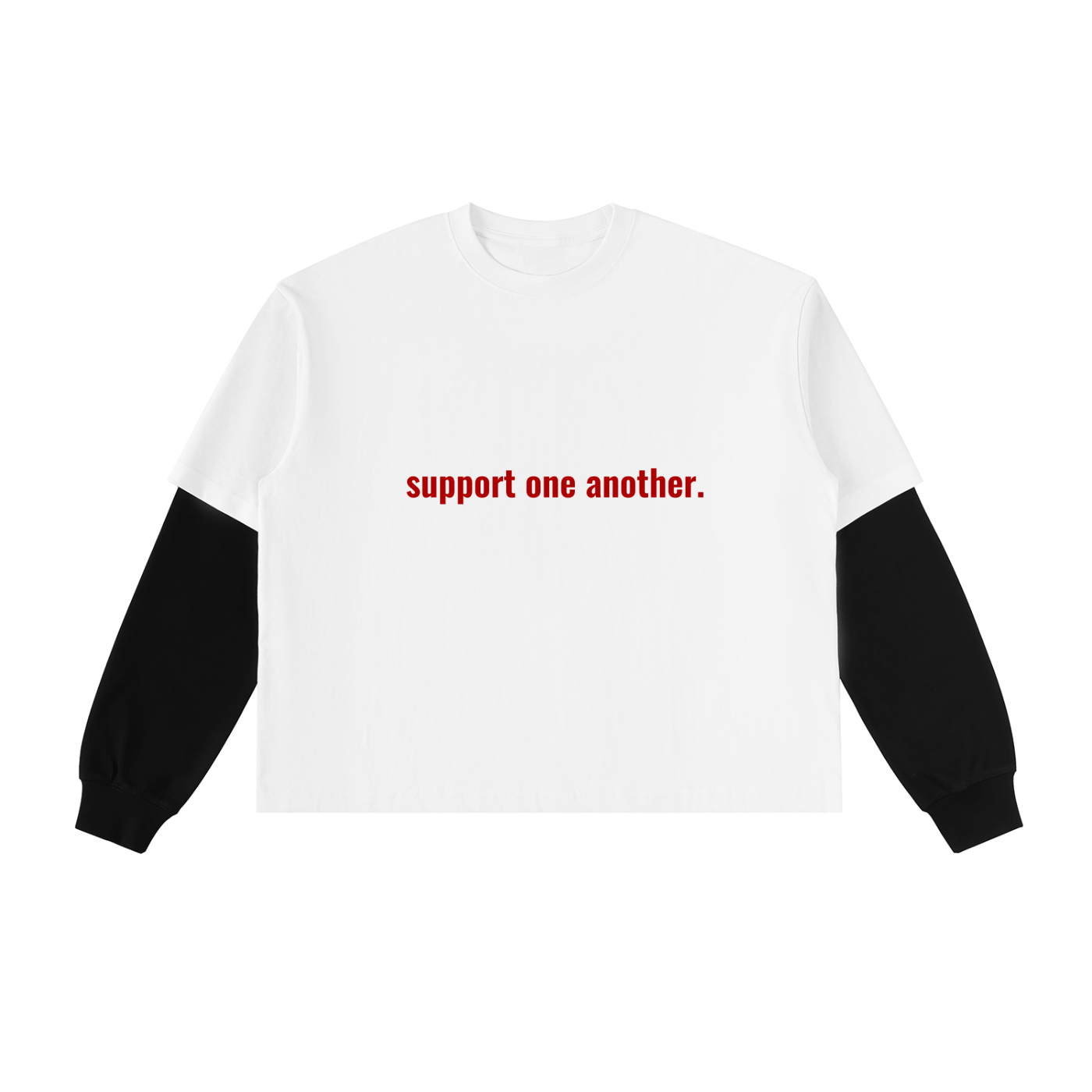 Layered Contrast Sleeve Cotton T-Shirt