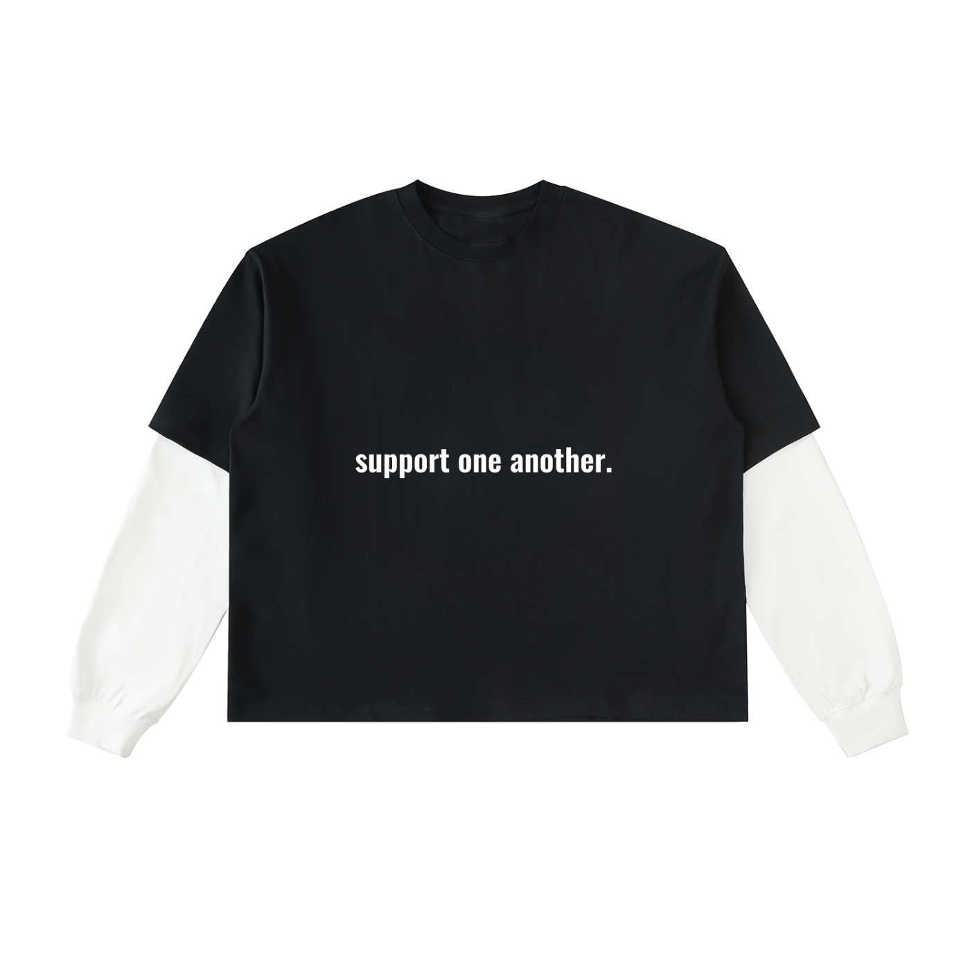 Layered Contrast Sleeve Cotton T-Shirt